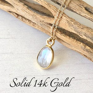 Rainbow Moonstone Necklace, Solid Gold Necklace, 14K Gold, June Birthstone, Small Moonstone Pendant, Anniversary Gift, Birthday gift for her