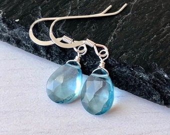 Aquamarine Earrings, Simple Blue Teardrop Earrings, March Birthstone, Minimalist Earrings, Aquamarine Jewelry, Silver Earrings, Gift for her