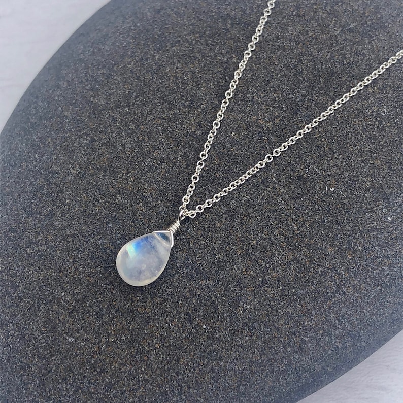 Rainbow Moonstone Necklace Smooth Rainbow Moonstone Teardrop image 9