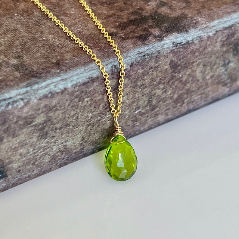 Peridot Necklace, August Birthstone, Lime Green Necklace, Tiny Peridot Pendant, Minimalist Drop Layering Necklace, Gift for her under 30 image 1
