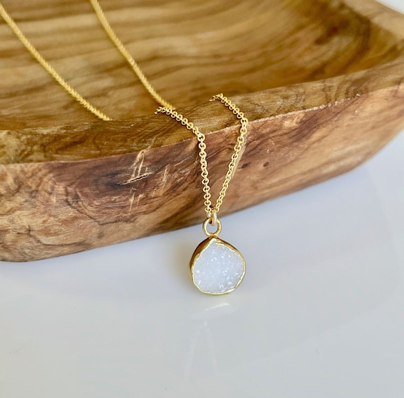 White Druzy Necklace Gold-plated Sterling Silver White Druzy Necklace Gold-plated Sterling Silver