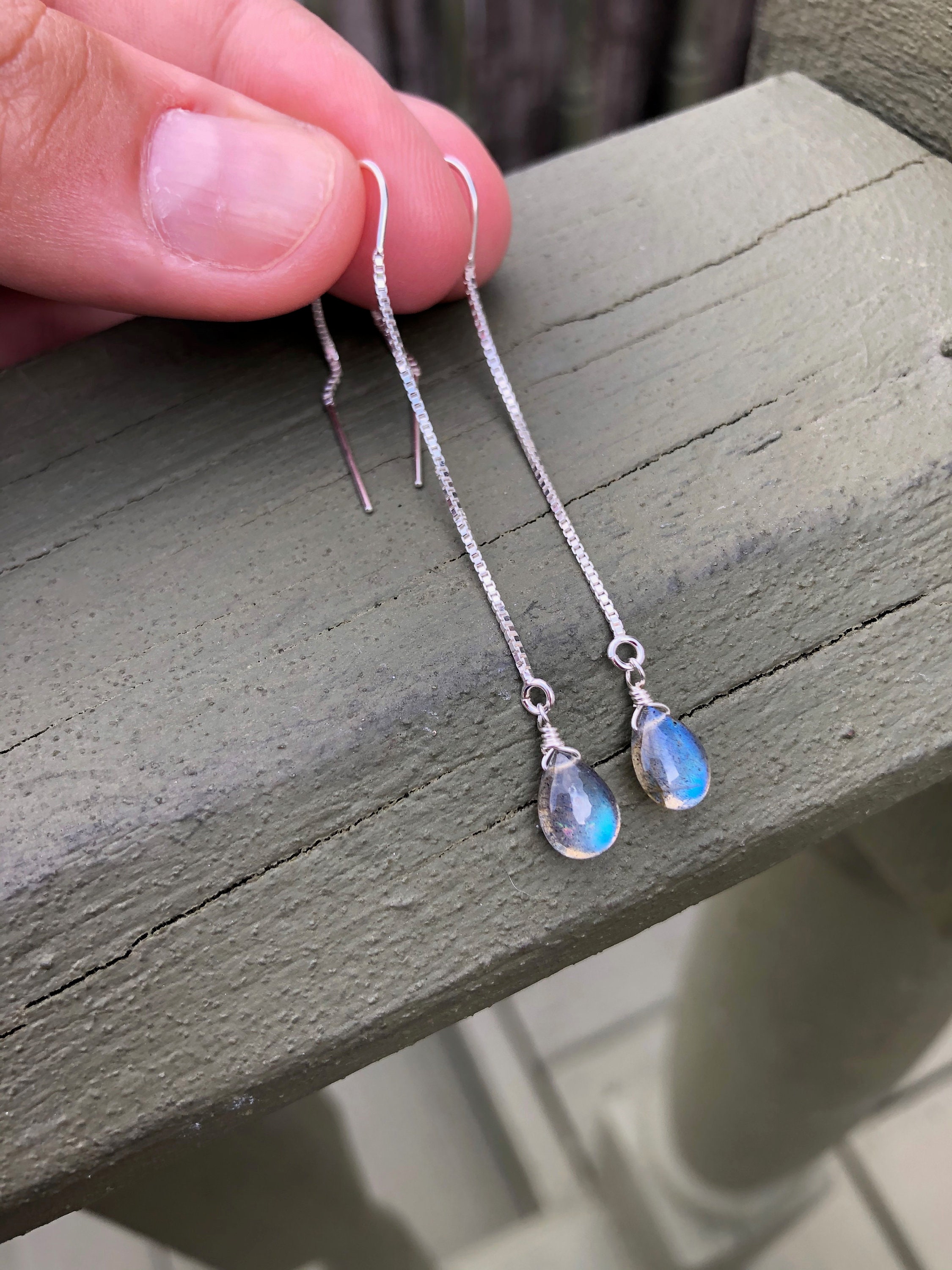 A386. Luna Norte Ethereal Post Threader Earrings- Labradorite