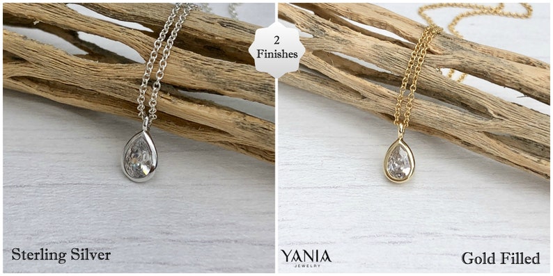 Tiny Drop Minimalist Necklace, Dainty Crystal Quartz Teardrop Pendant, Layering Everyday Jewelry, April's Birthstone, Gift for her, Silver image 4