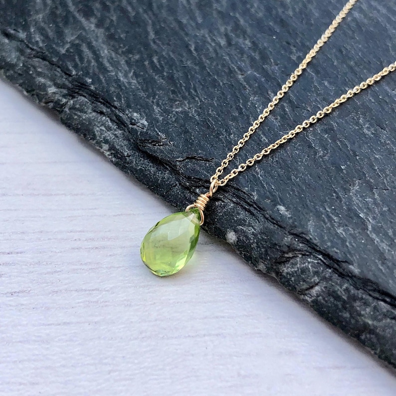 Peridot Necklace, August Birthstone, Green Peridot Pendant, Solid 14k Gold, Peridot Jewelry , Real Gold Necklace, Minimalist Gold Jewelry image 2
