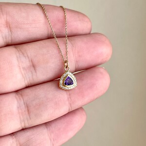 Amethyst Necklace, Purple Amethyst and Diamond Pendant in Solid 14k Gold Chain, February Birthstone, Gold Minimalist Jewelry Gift for women image 2