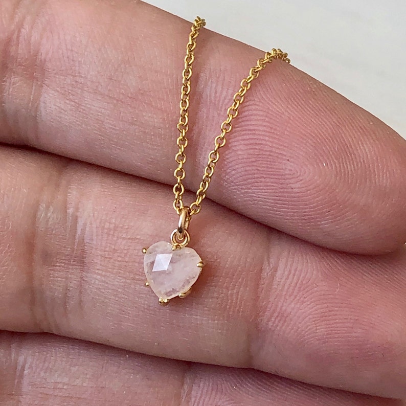 Tiny Heart Necklace, Rose Quartz Heart Pendant, Small Pink Delicate Necklace, Minimalist Layering Jewelry, Gift for her, Love Necklace, Mom 