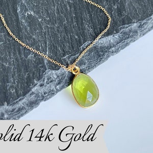 Peridot Necklace, Lime Green Peridot Pendant in Solid 14k Gold, August Birthstone, Peridot Jewelry Anniversary Gift, Birthday gift for her image 8