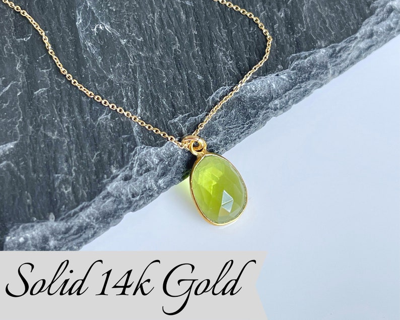 Peridot Necklace, Lime Green Peridot Pendant in Solid 14k Gold, August Birthstone, Peridot Jewelry Anniversary Gift, Birthday gift for her image 8