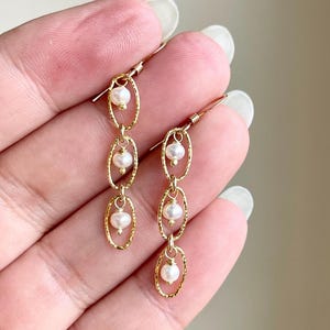 Pearl Earrings, June Birthstone, White Freshwater Pearl Oval Dangle Earrings in Gold or Silver, Bridal Pearl Minimalist Jewelry Gift for Mom