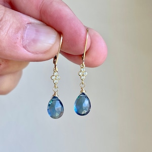 Blue Topaz Earrings, London Blue Teardrop Dangle Earrings, December Birthstone, Navy Drop Earrings Gold or Silver, Gemstone Gift for women