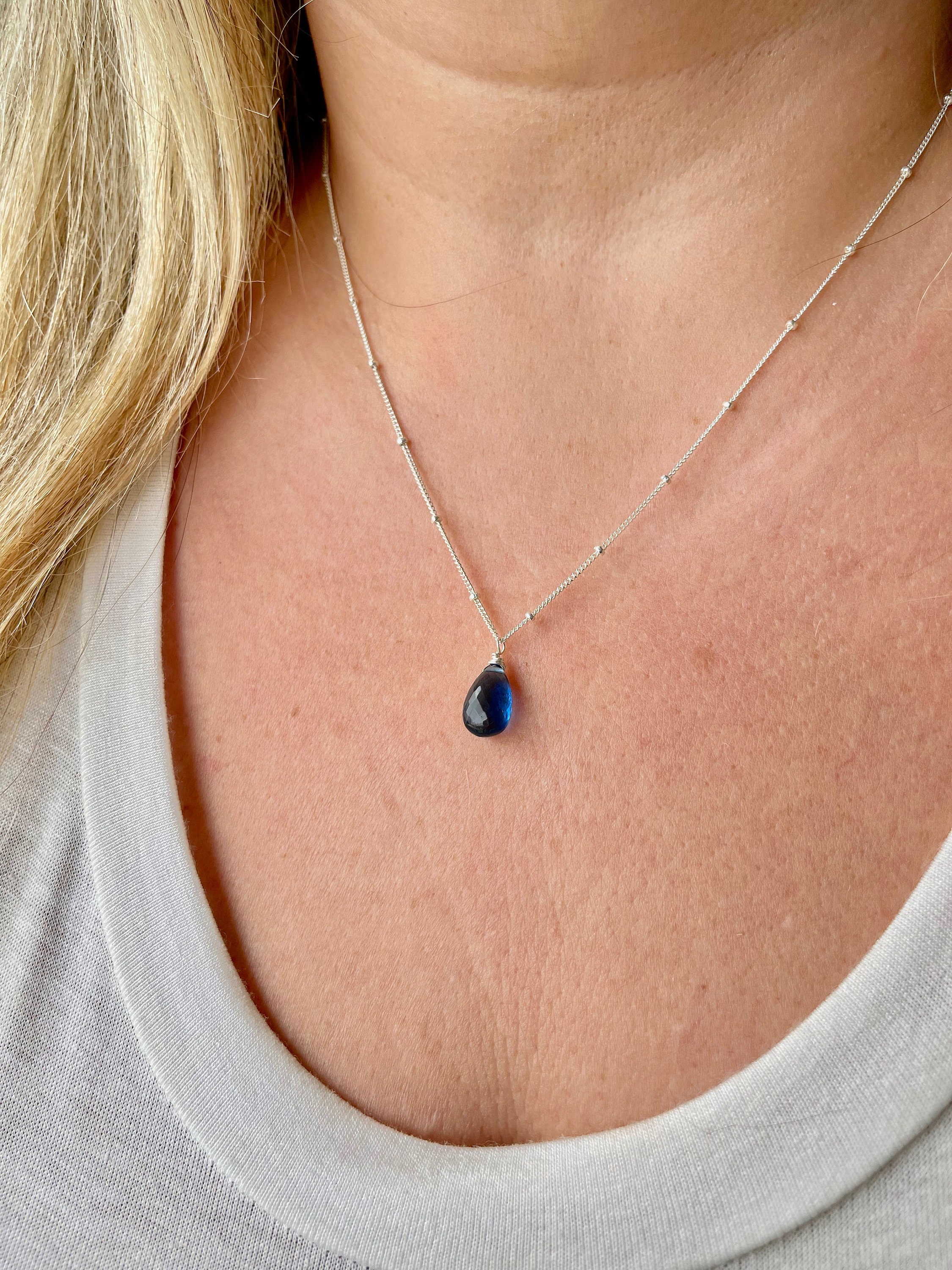 Blue Quartz Necklace, September Birthstone, Sapphire Quartz