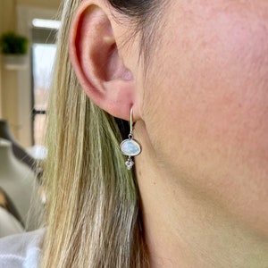 Opalite Earrings, White Opal Oval Earrings in Gold or Silver, Mint Minimalist Dainty Drops, October Birthstone Delicate Small Jewelry Gift image 6