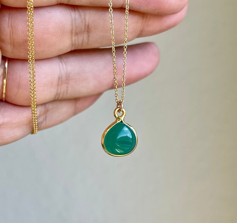 Green Onyx Teardrop Necklace, May Birthstone, Emerald Smooth Drop Pendant, Green Layering Minimalist Necklace, Emerald Jewelry, Gift for her image 7