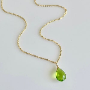 Peridot Necklace, August Birthstone, Lime Green Necklace, Tiny Peridot Pendant, Minimalist Drop Layering Necklace, Gift for her under 30 image 5