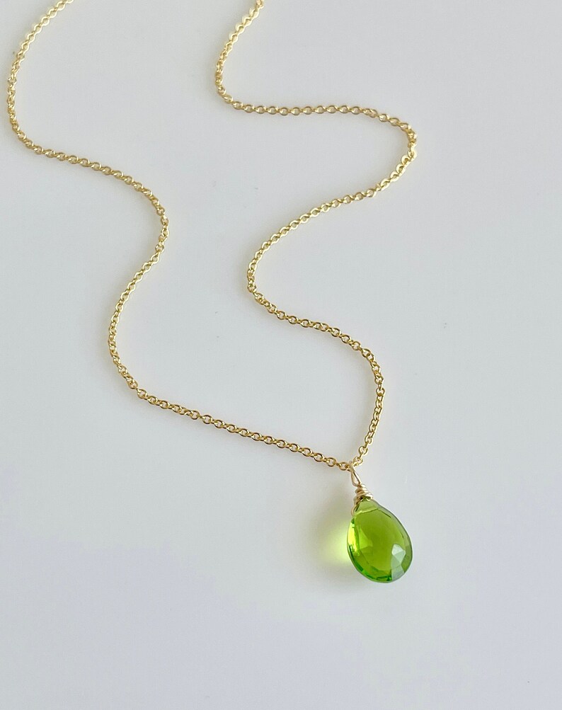 Peridot Necklace, August Birthstone, Lime Green Necklace, Tiny Peridot Pendant, Minimalist Drop Layering Necklace, Gift for her under 30 image 5