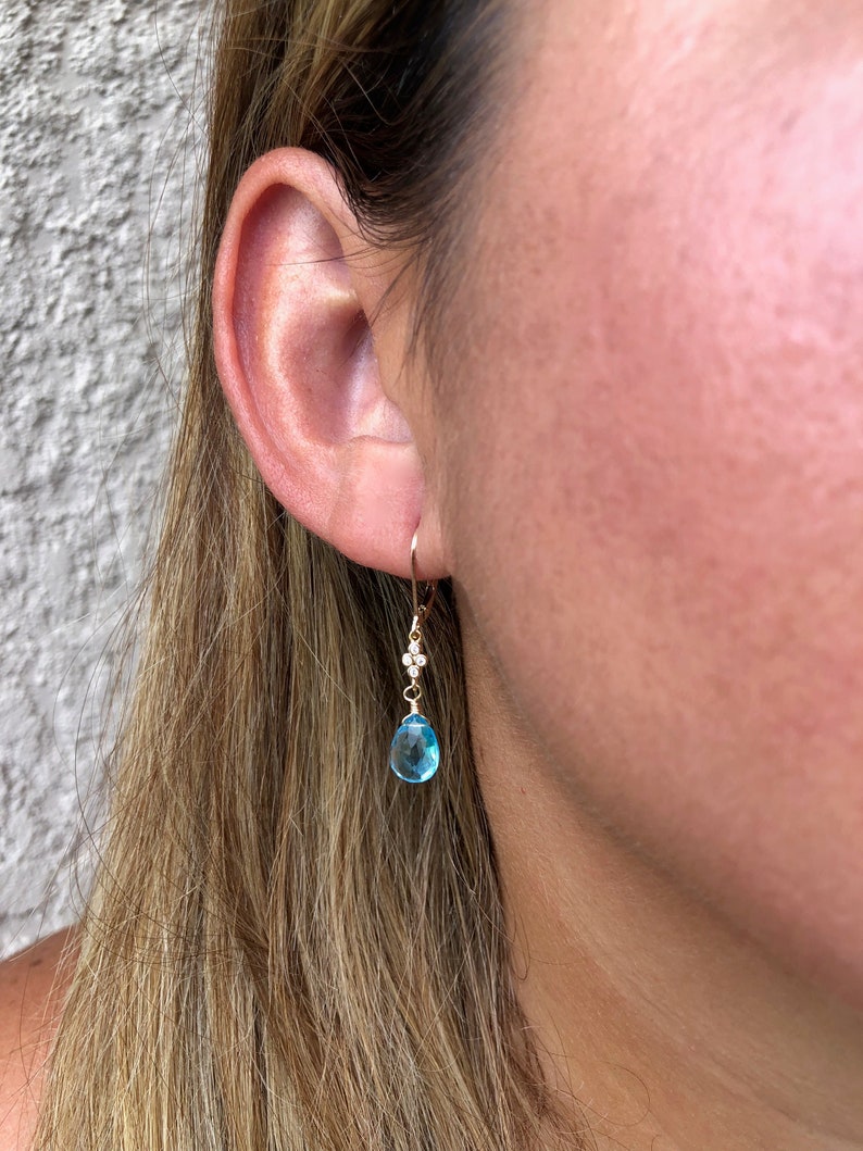 Blue Topaz Earrings, December Birthstone, Sky Blue Teardrop Dangle Earrings, Minimalist Earrings Gold or Silver, Blue Jewelry Gift for Bride image 6