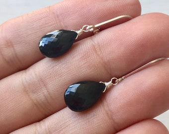 Onyx Earrings, Black Drop Earrings, Black Teardrop Earrings, Dangling Earrings, Silver Everyday Earrings, Elegant Drop, Gift for Mom, Wife