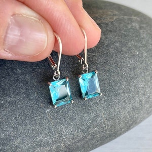 Aquamarine Earrings March Birthstone Aqua Blue Emerald Cut - Etsy