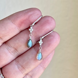 Labradorite Teardrop Dangle Earrings Sterling Silver Gold Plated main image 1