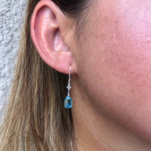 Blue Topaz Earrings, December Birthstone, Sky Blue Teardrop Dangle Earrings, Minimalist Earrings Gold or Silver, Blue Jewelry Gift for Bride image 3