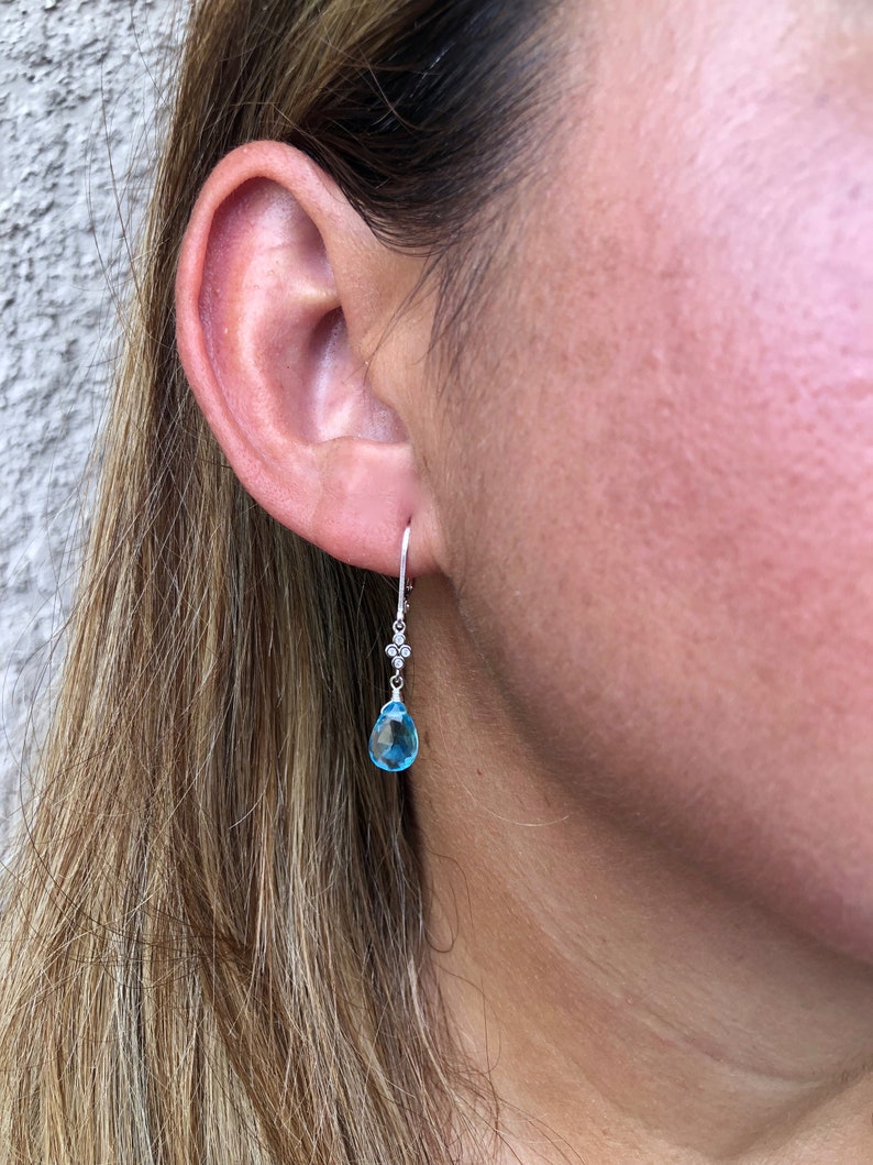 Blue Topaz Earrings, December Birthstone, Sky Blue Teardrop Dangle Earrings, Minimalist Earrings Gold or Silver, Blue Jewelry Gift for Bride image 3