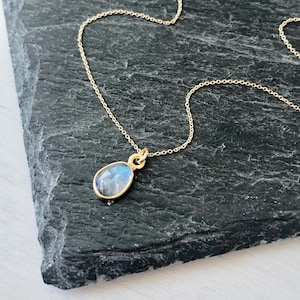 Rainbow Moonstone Necklace, Solid Gold Necklace, 14K Gold, June ...