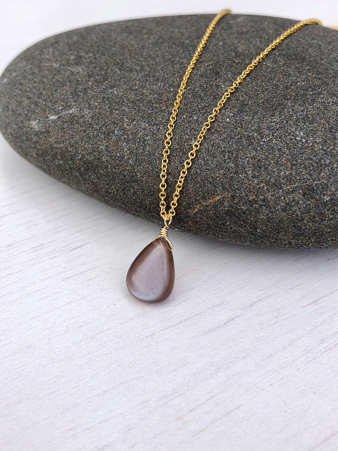 Brown Moonstone Necklace Nude Moonstone Teardrop Pendant | Etsy
