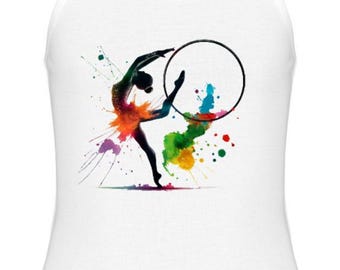 Canotta da ginnastica ritmica per ragazze – Top RG con stampa acquerello colorata – Regalo per ginnaste – Abbigliamento per allenamento sportivo