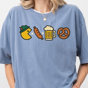 Oktoberfest Gamer Shirt Gift, Funny Beer Pretzel Sausage Tee, Gaming Inspired Fall Festival Shirt, Retro Drinking Party Unisex Tee