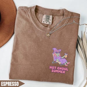Hot Ghoul Summer Pocket Design Shirt Gift, Halloween Summer Witch Tee, Spooky Summerween, Cute Goth Beach Shirt, Unisex Witch with Drink