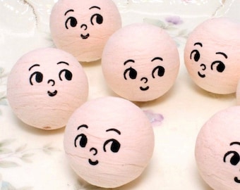 Spun Cotton Smiley Face Heads with Faces Set of 8 | 1" Diameter - 24mm | Doll Making Project Craft Parts | Dollhouse Miniature - 703-8320