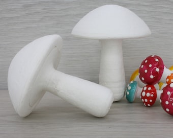 Huge 3 1/4" Mushrooms White Spun Cotton Set of 2 | Floral Project | Craft Project | Cotton Mushrooms Miniature - 218-0173