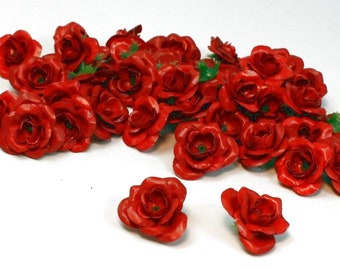 Red Rose Fabric 5/8" Flower -  | Set of 8 | Miniature Rose Figurine | Dollhouse Diorama | Project Craft - 761-1005