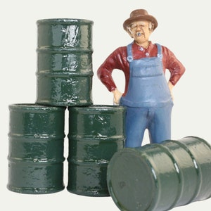 Green Industrial Barrels Miniature Set Of 4 | Oil Drums Miniature Shop Barrels for Diorama | Model Trains - 101-0606