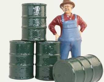 Green Industrial Barrels Miniature Set Of 4 | Oil Drums Miniature Shop Barrels for Diorama | Model Trains - 101-0606