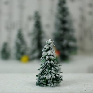 Snowy Evergreen Tree - 1&quot; - Set of 5 miniature doll house tree miniature tree fairy garden diorama mini trees tree set - 218-0401