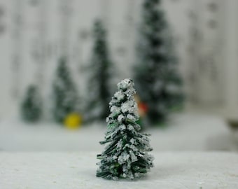 Snowy Evergreen Tree - 1" - Set of 10 miniature doll house tree miniature tree fairy garden diorama mini trees tree set - 218-0401