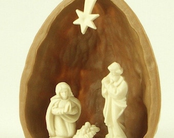 Nativité miniature en coquille de noix | Ornement de scène de la Nativité d’importation allemande | Décor d'arbre de Noël miniature - 203-3-137