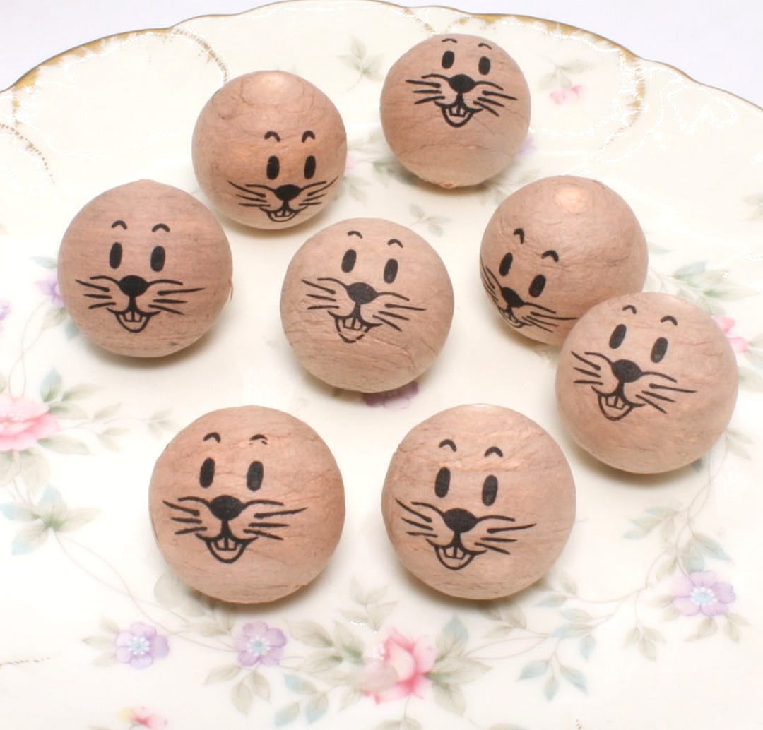 Spun Cotton Bunny Rabbit Heads With Faces Set of 8 | 1