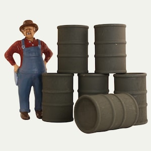 Army Green Industrial Barrels Set von 6 | Ölfässer Miniatur Fass für Diorama | Modelleisenbahn Anlage - 101-0612