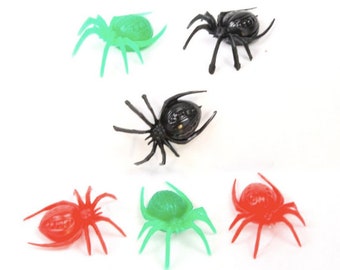 Halloween Spiders Miniature Set of 6 | Halloween Decor | German Import 3 Color Mix Spiders EEK Mini Animals - 203-3-003