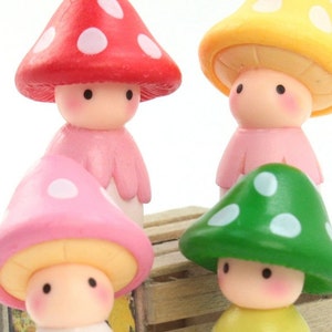 Vintage Mushroom People Set of 4 | Miniature Mushrooms Fairy Garden Decor | Gnome Home Diorama Project Craft - 207-1202
