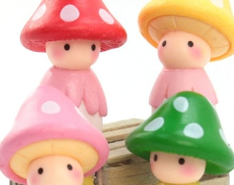 Vintage Mushroom People Set of 4 | Miniature Mushrooms Fairy Garden Decor | Gnome Home Diorama Project Craft - 207-1202