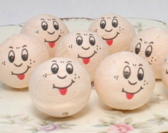 Spun Cotton Funny Face Heads  (with Tongue!) | Set of 8 | 1" Diameter - 24mm | Doll Making Project Crafts | Dollhouse Miniature - 703-3820