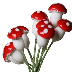 Red Plaster Mushrooms Double Headed 10 Pcs | Floral Project | Craft Project | Fairy Garden | Red Mushrooms - 218-0166