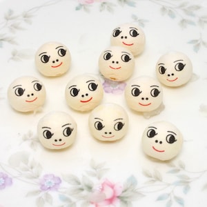 Spun Cotton Small Doll Head With Faces | 1/2" Diameter | Hand Painted | Fairy Garden Decor | Dollhouse Miniature | Set of 10 - 703-0123