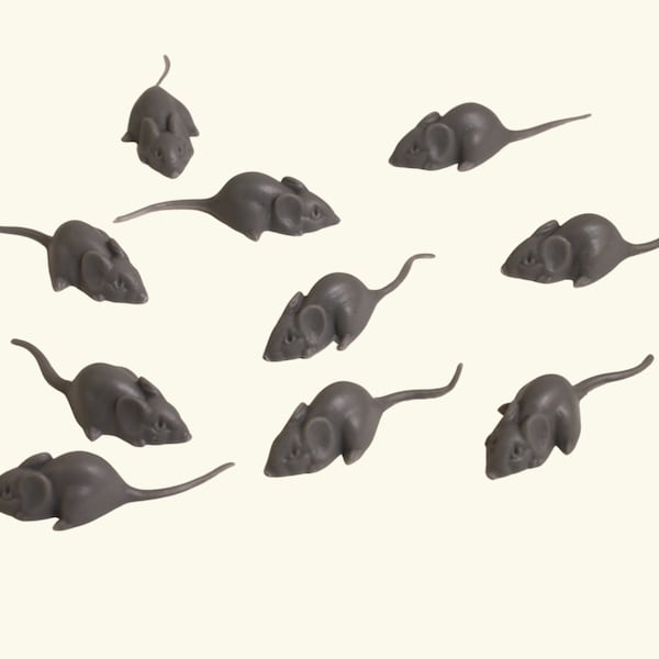 Tiny Micro Mice Miniature Set of 6 | Animals Miniature For Dollhouse | Craft Project | Vintage Animals Figure - Gray - 03-9-182