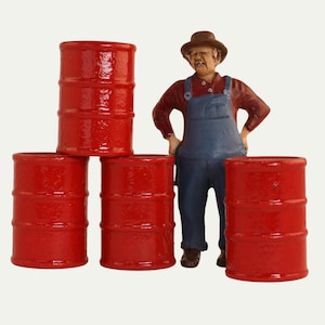 Rote Industrielle Fässer Miniatur 4er Set | Ölfässer Miniatur Shop Barrels für Diorama | Eisenbahn-Layout - 101-0607