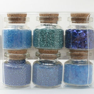 Ensemble bleu pailleté et perles de verre | Noël | Album | Bijoux | Art en résine | Verre scintillant allemand - 311-M-0608