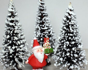 Snowy Bottle Brush Trees   | Set Of 3 | 4" Tall | Imported from Germany  | Miniature  Christmas Decor | German Imports - 218-0404